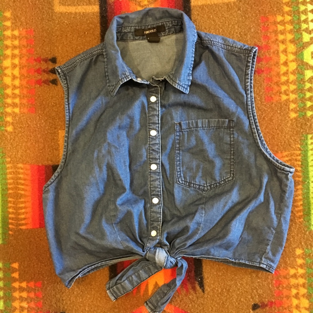 Jean sleeveless tie blouse